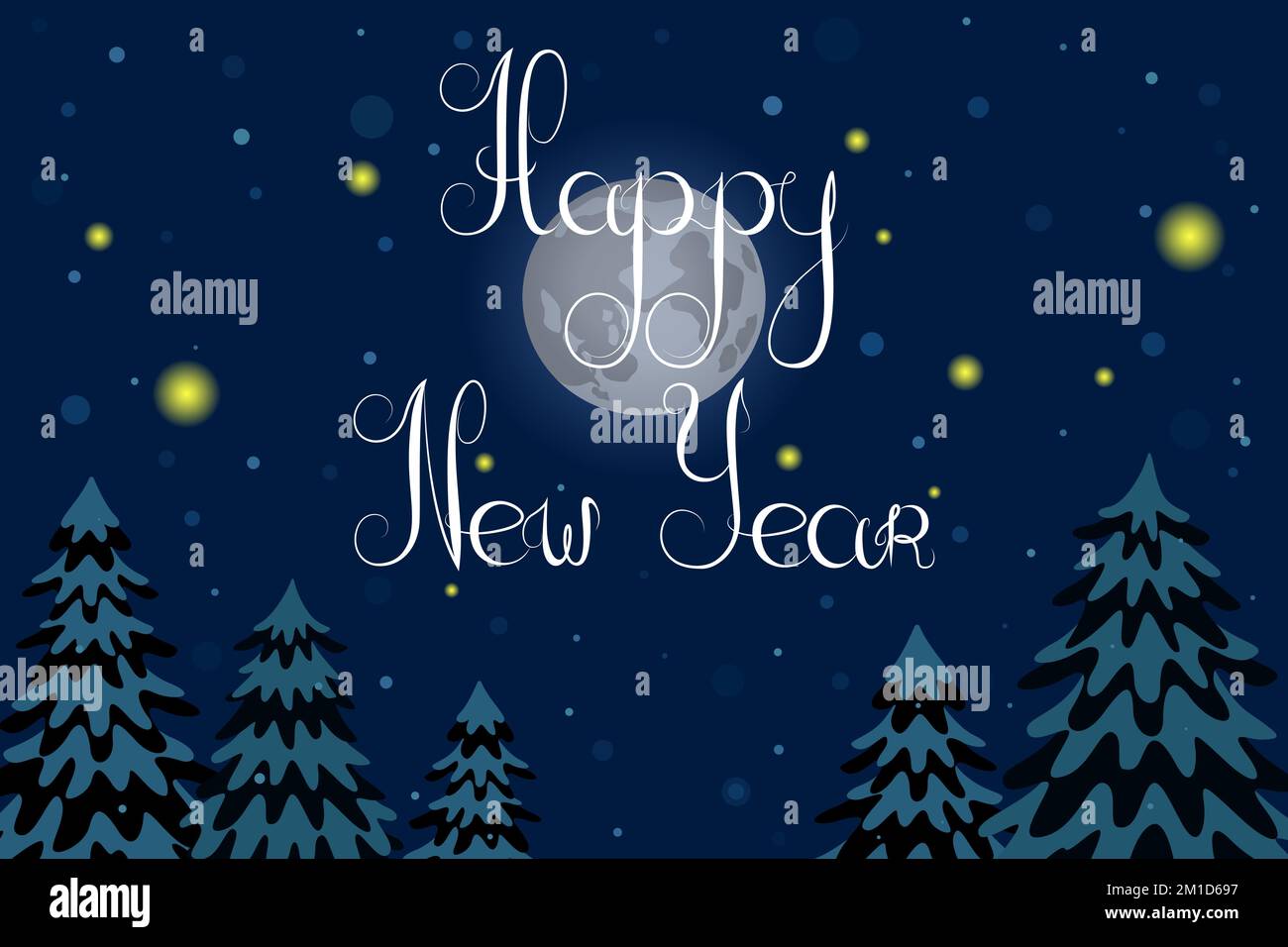 Greeting card with inscription HAPPY NEW YEAR. Cartoon. Vector ...