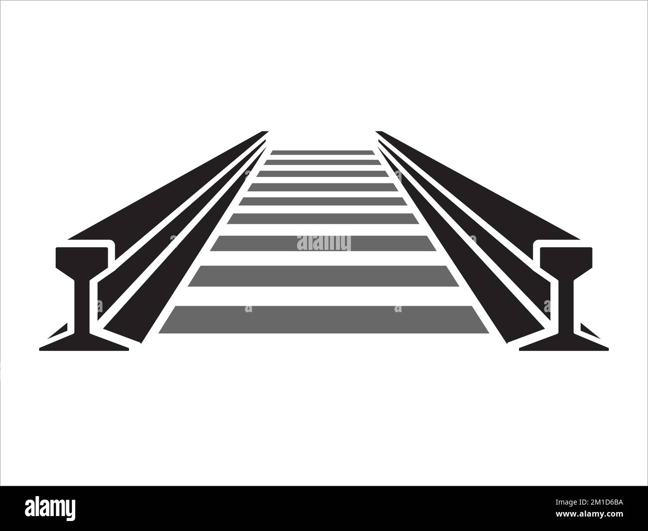 Straight Train track perspective view. Vector of tram line, road for locomotive and wagons with rails, fastening and concrete ties Stock Vector