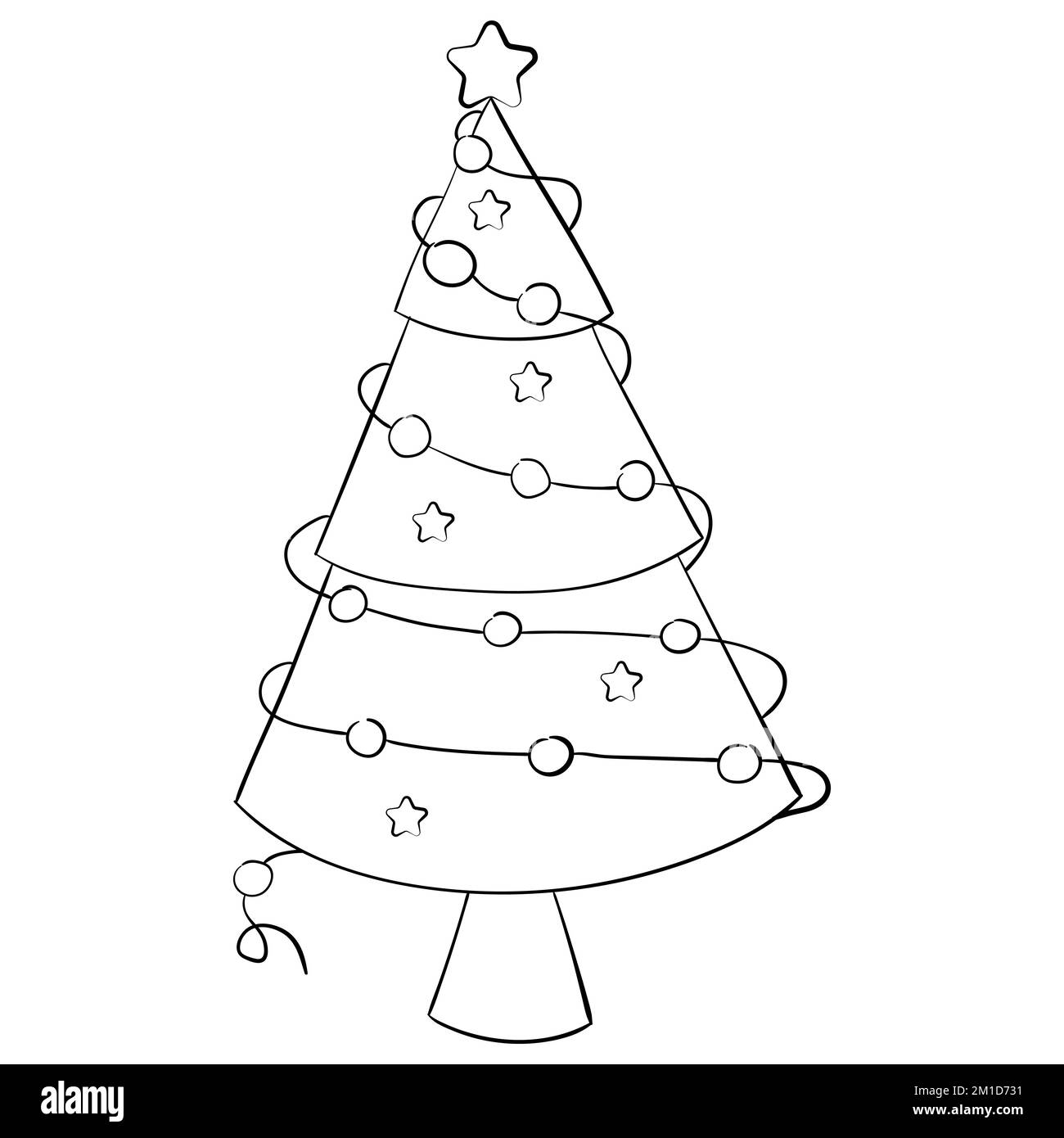 Cartoon Christmas tree for coloring books. Linear design for children's