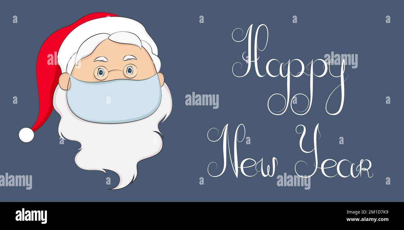 New Year 2021 conceptual poster. Santa Claus in medical mask. Vector ...