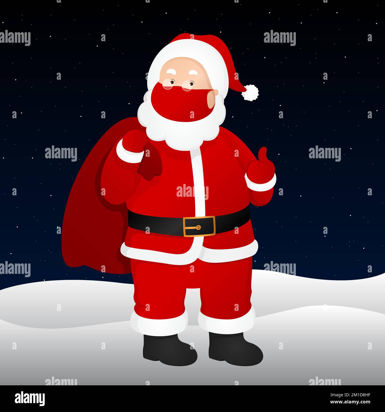 Santa Claus in face mask show thumbs up. Cartoon. Vector illustration