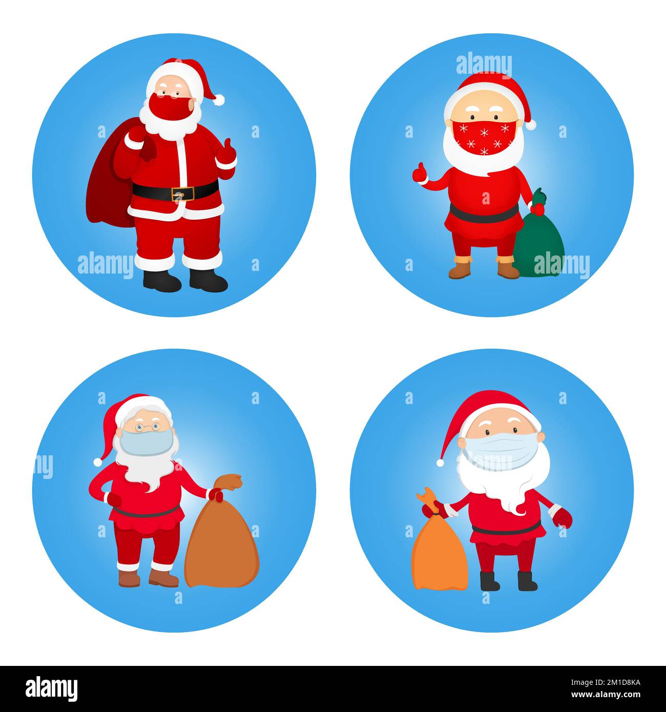 Set of Santa Claus icons. New Year 2021 symbols. Vector illustration. Stock Vector
