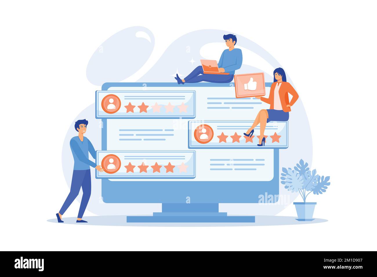 Tiny business people using rating site to vote on people on computer