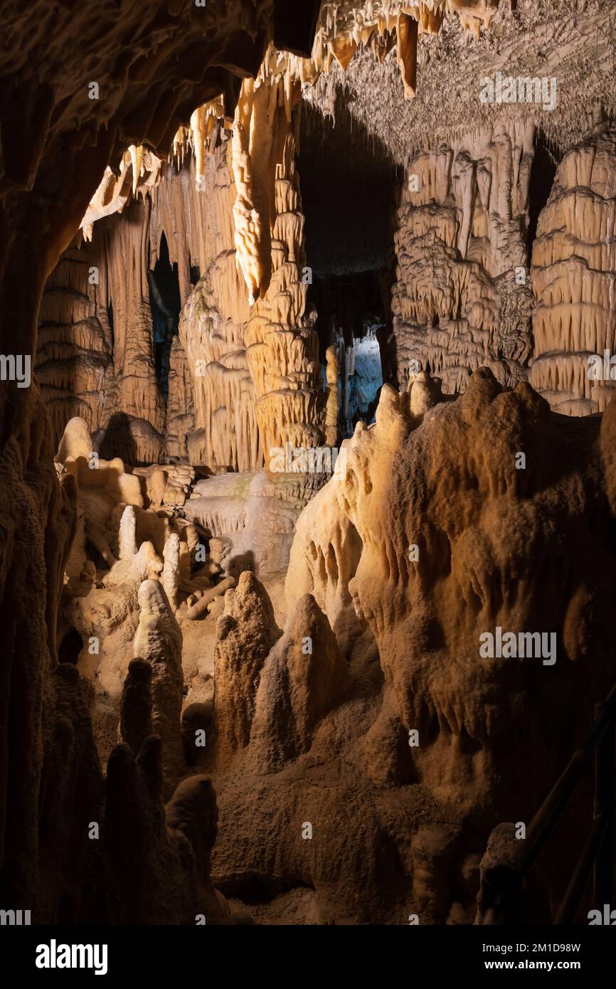 Spaghetti Hall in the Postojna Cave (Slovene: Postojnska Jama) interior in Postojna, Slovenia. Stalagmites, stalactites and dripstone columns, undergr Stock Photo