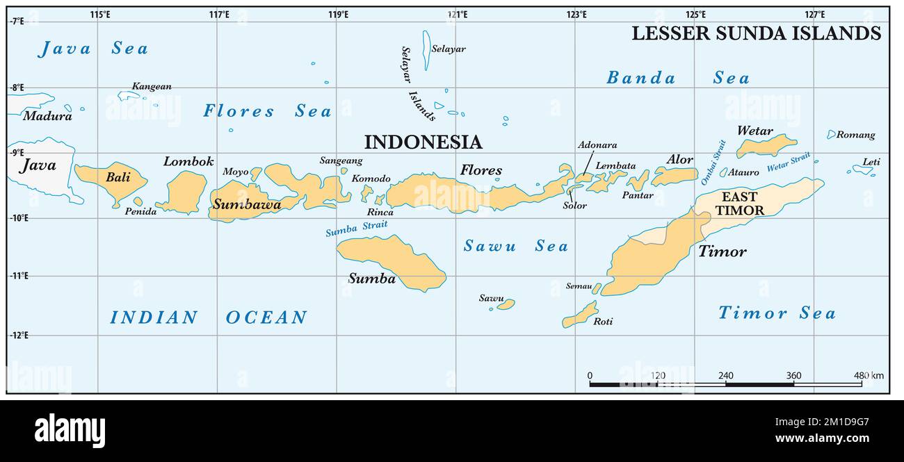 Map of the Lesser Sunda Islands in the Malay Archipelago Stock Photo