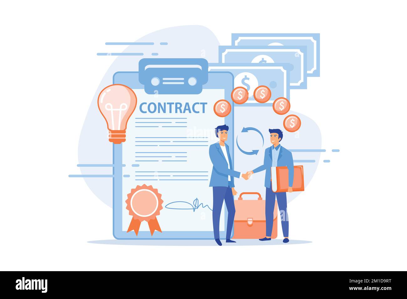 Quality assurance. Business deal. Guarantee certificate. Licensing contract, intellectual property agreement, electronic copy sales concept, flat vect Stock Vector