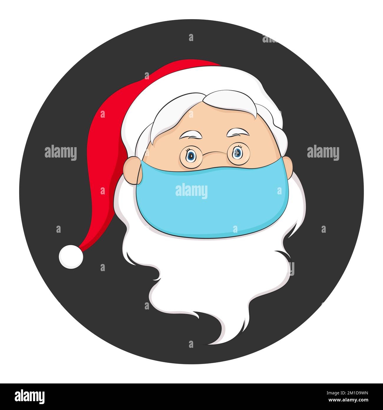 Santa Claus in medical mask. Christmas 2020 conceptual symbol. Vector illustration. Stock Vector