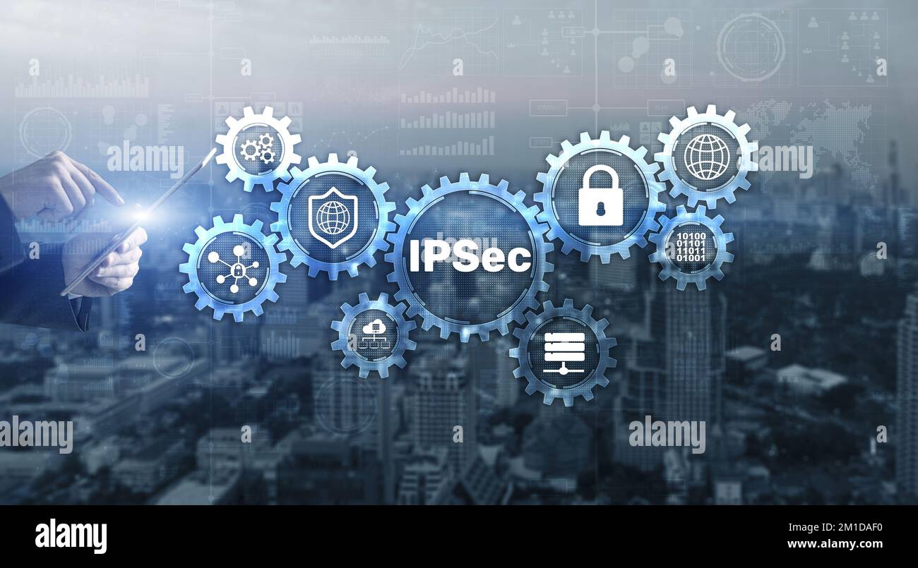 IP Security. Data Protection Protocols. Blue Technology Background ...