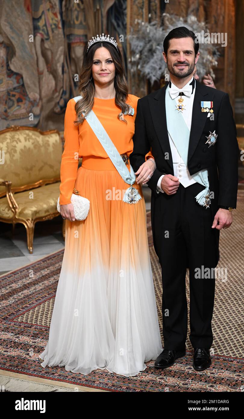 Princess Sofia and Prince Carl Philip attend the King's dinner for the Nobel laureates at the Royal Palace in Stockholm, Sweden, 11 December 2022. Photo: Pontus Lundahl / TT / 10050 Stock Photo