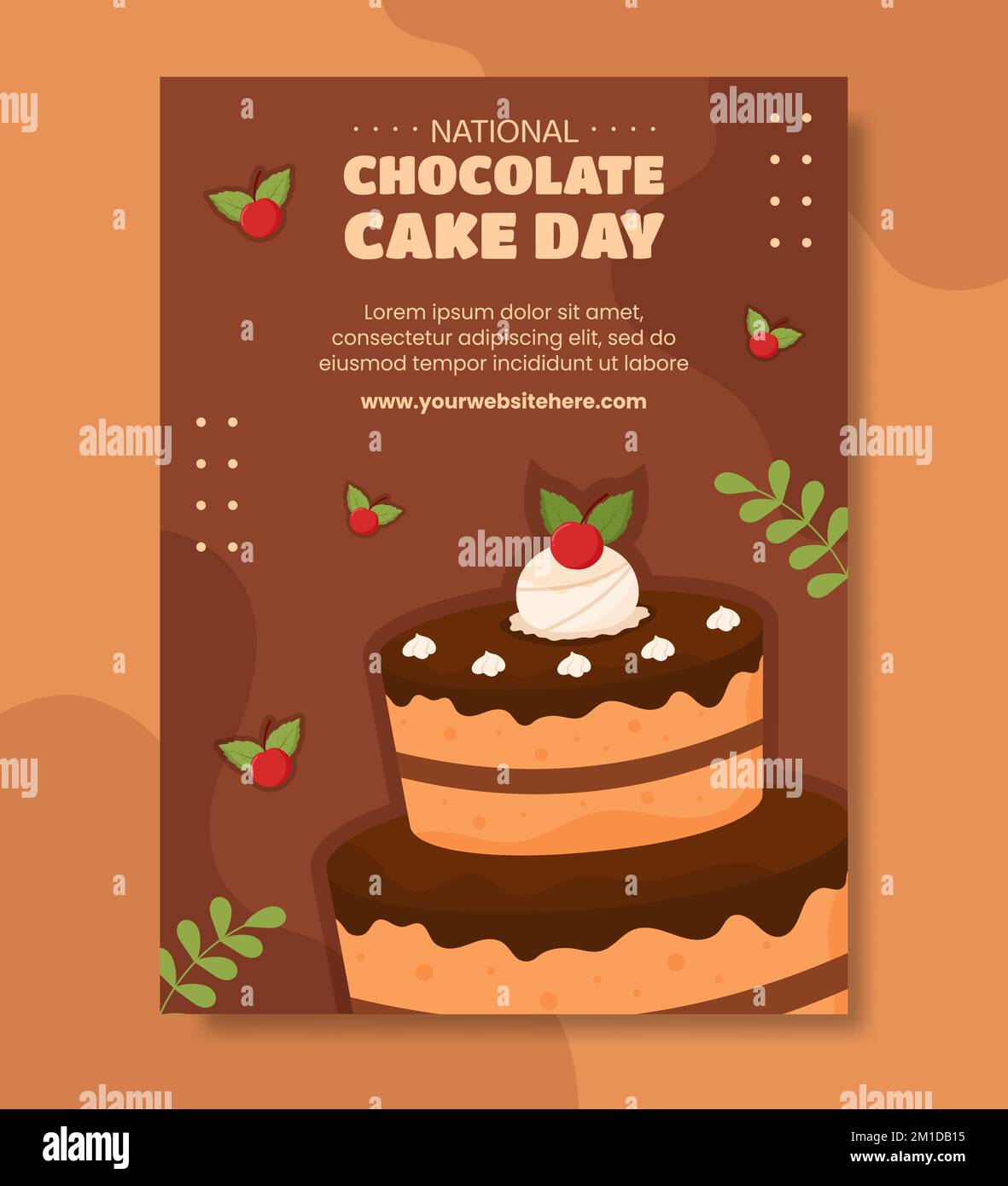 National Chocolate Cake Day Poster Flat Cartoon Hand Drawn Templates