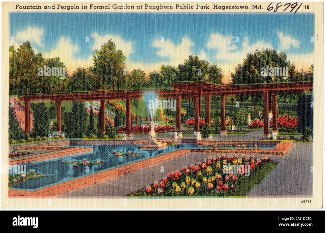 Fountain and pergola in formal garden at Pangborn Public Park, Hagerstown, Md. , Parks, Tichnor