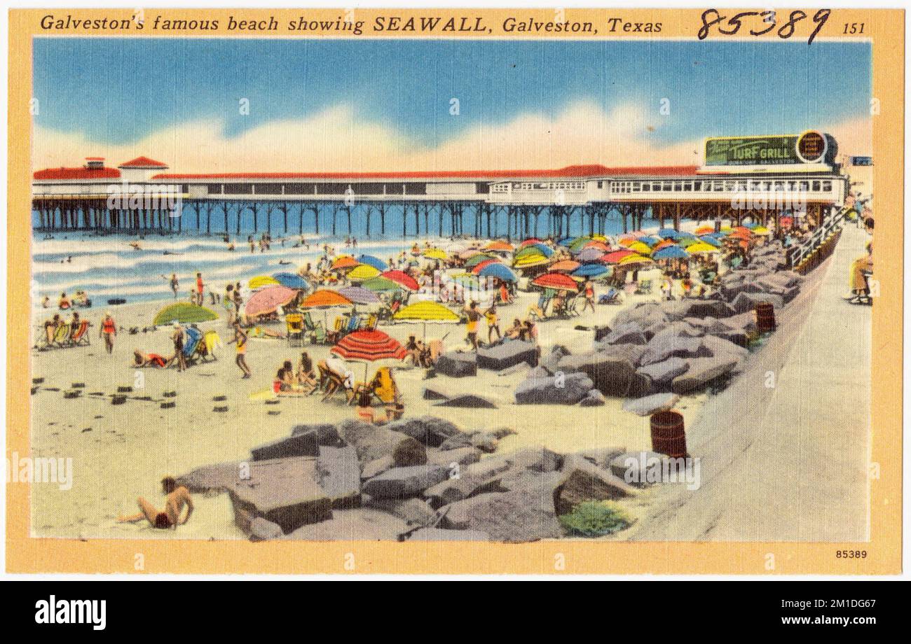 Galveston's famous beach showing Seawall, Galveston, Texas , Boats