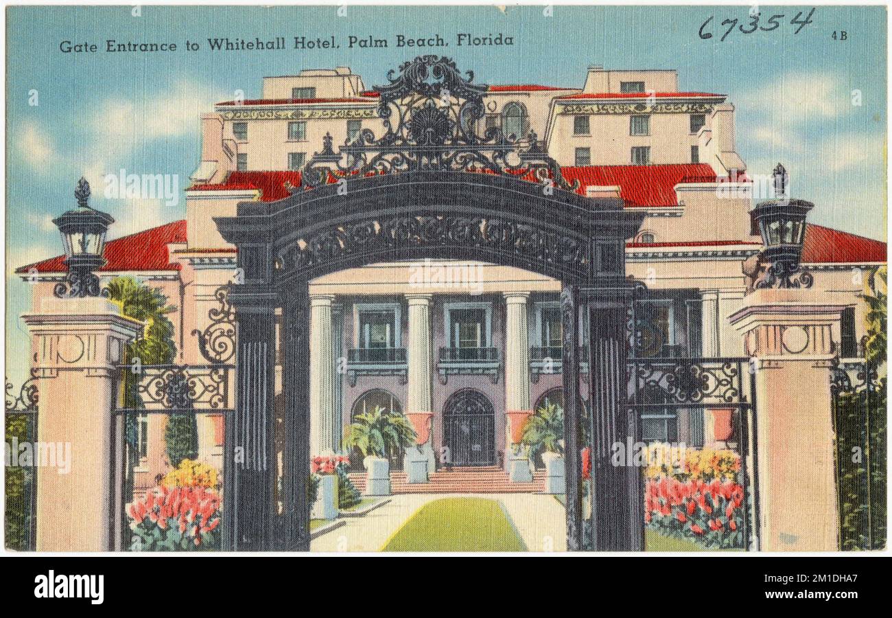 Gate entrance to Whitehall Hotel, Palm Beach, Florida , Hotels, Tichnor Brothers Collection, postcards of the United States Stock Photo