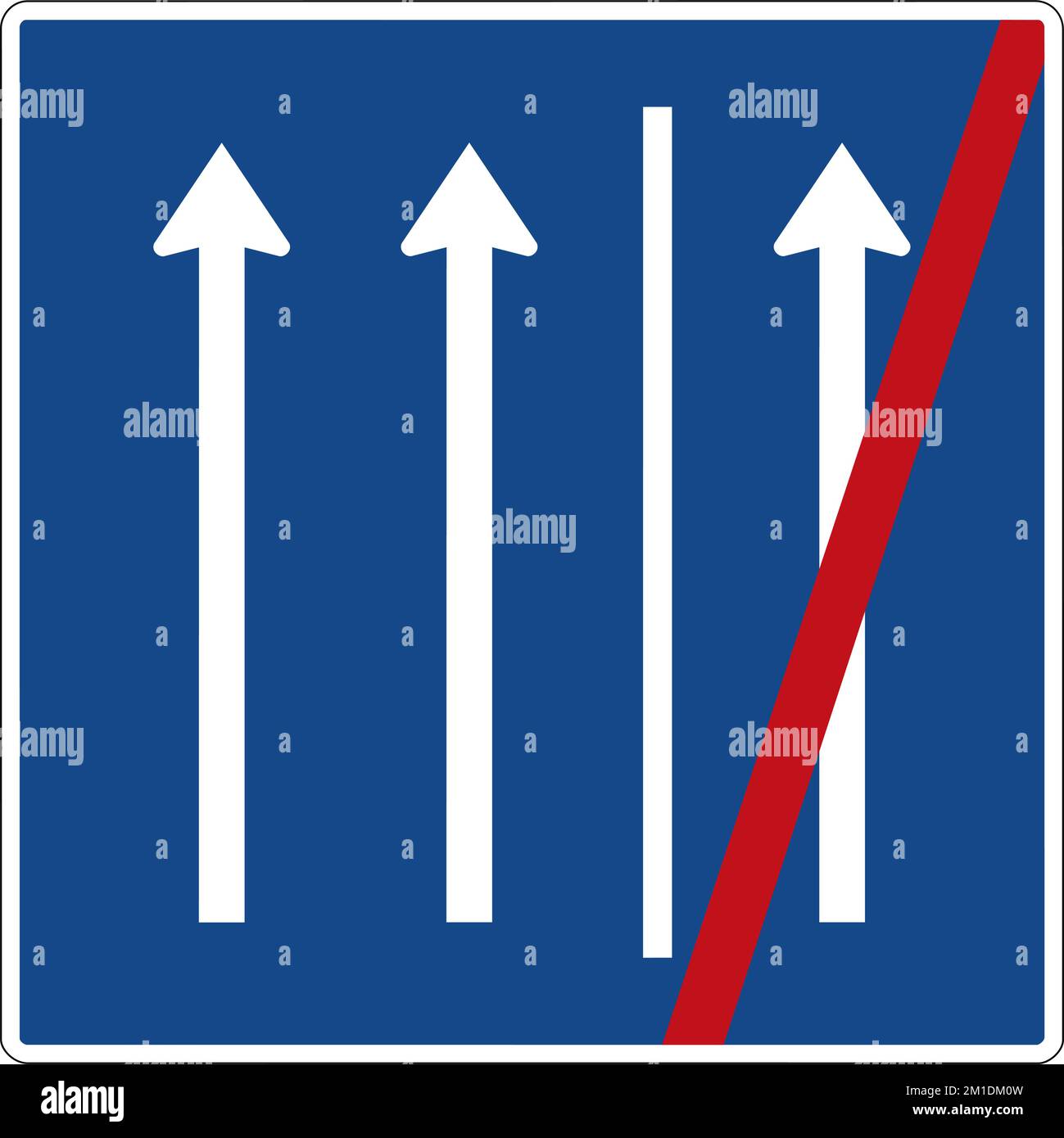 This sign indicates the end of a lanelanes. All the traffic in this