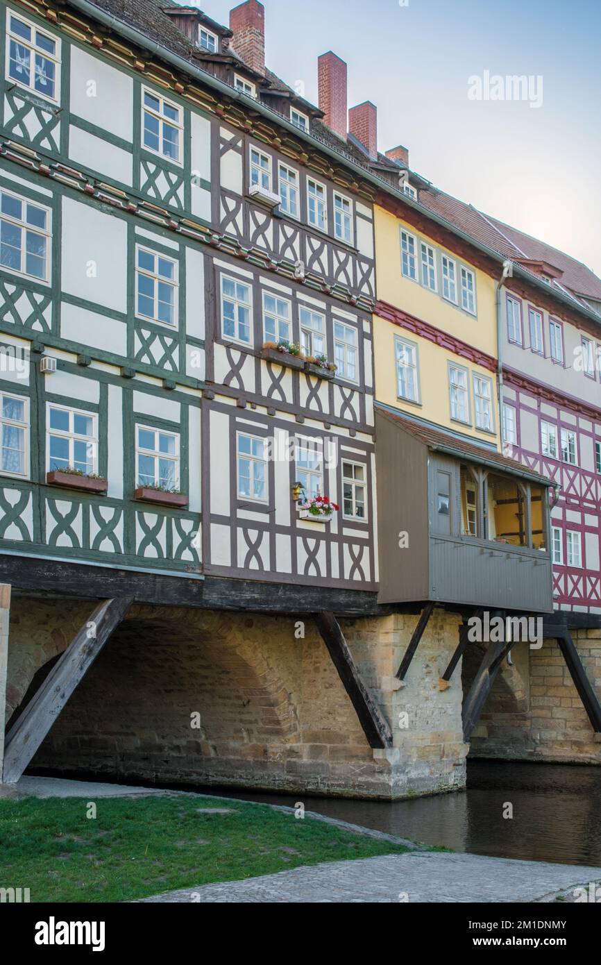 Krämerbrücke in Erfurt with historic old buildings with half-timbered facade Stock Photo
