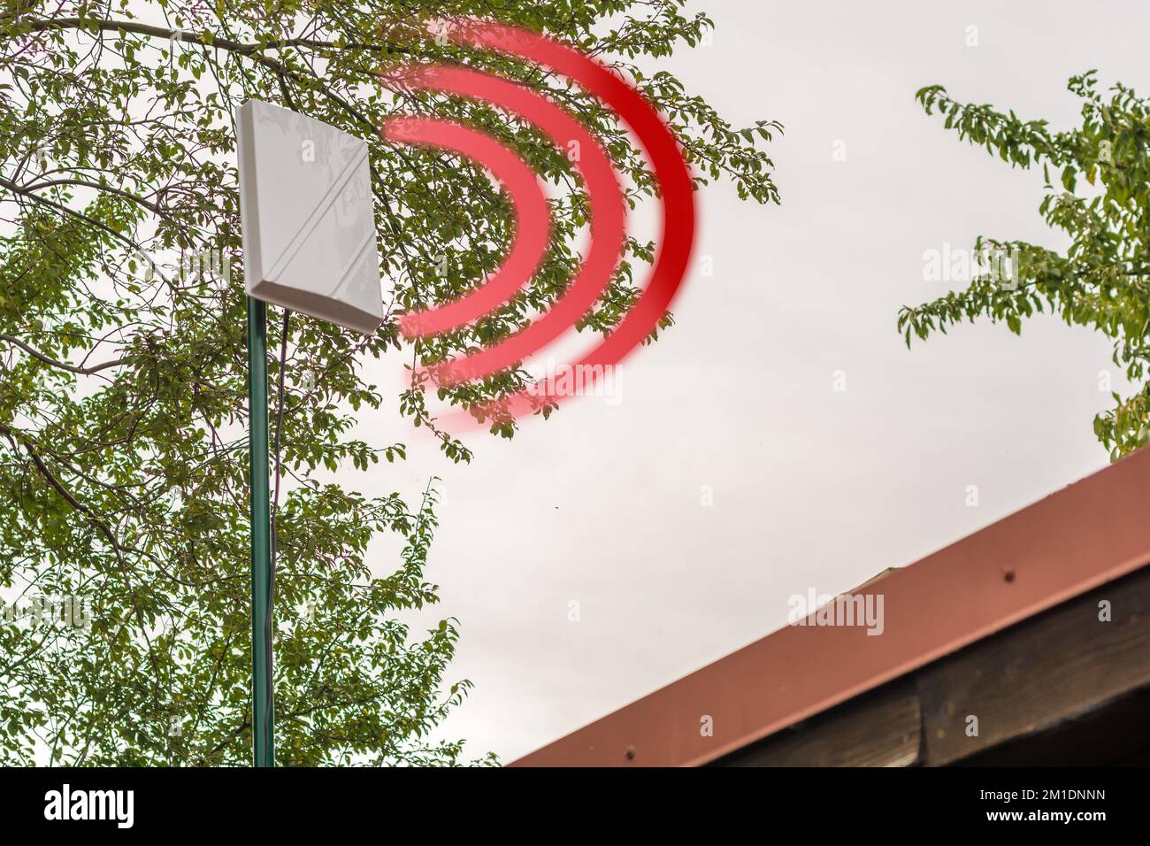 LTE outdoor antenna on the roof of a house for better reception and faster internet Stock Photo
