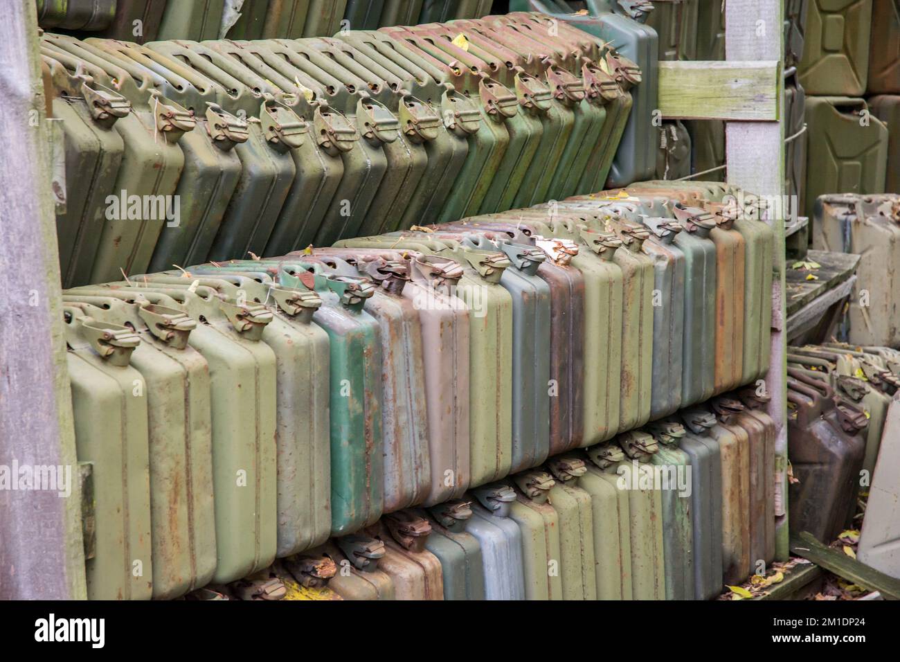 Many old gas canisters are stored in the army Stock Photo