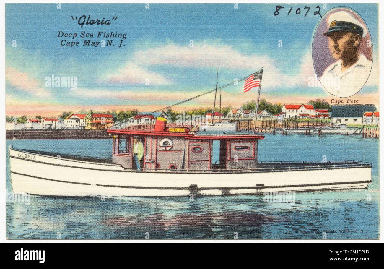 Gloria', deep sea fishing, Cape May, N. J. , Beaches, Boats, Tichnor  Brothers Collection, postcards of the United States Stock Photo - Alamy