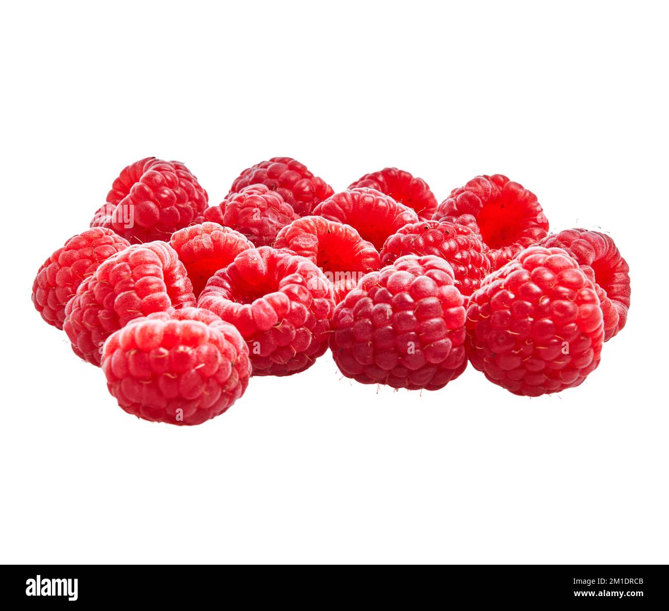 Delicious group of raspberries over isolated white background Stock