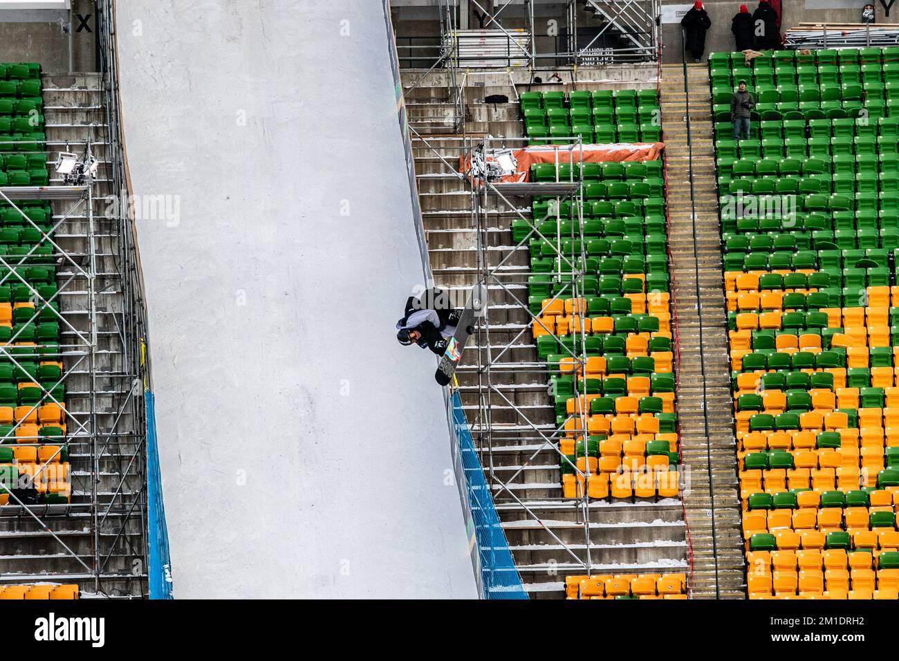 Jacob Legault (CAN) performs during the Style Experience Snowboard Big Air World Cup competition at the Commonwealth Stadium. Stock Photo