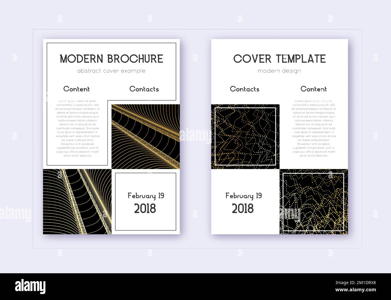 Business cover design template set. Gold abstract lines on black ...