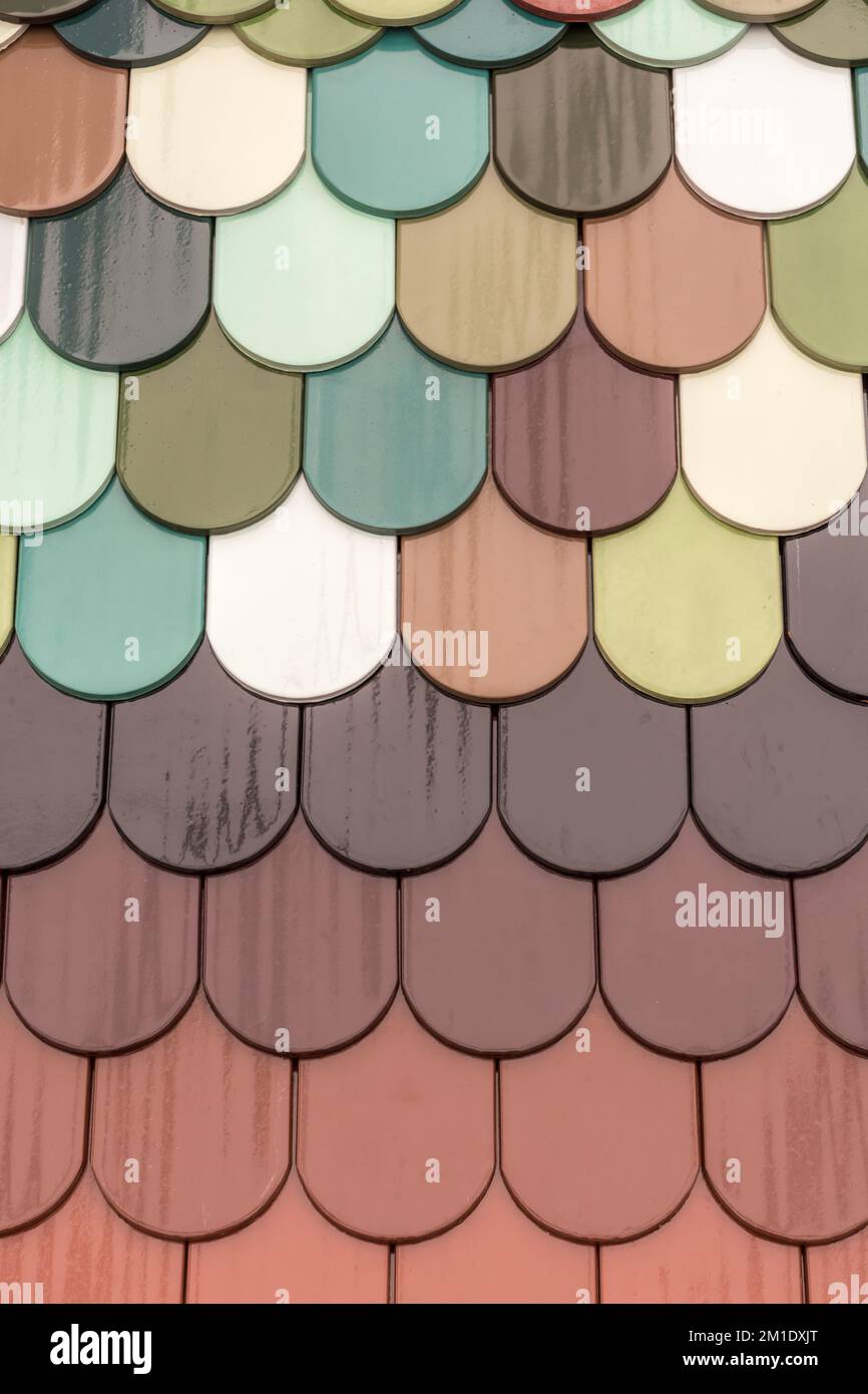 Special roof tiles in different colors as a modern way of roof design Stock Photo