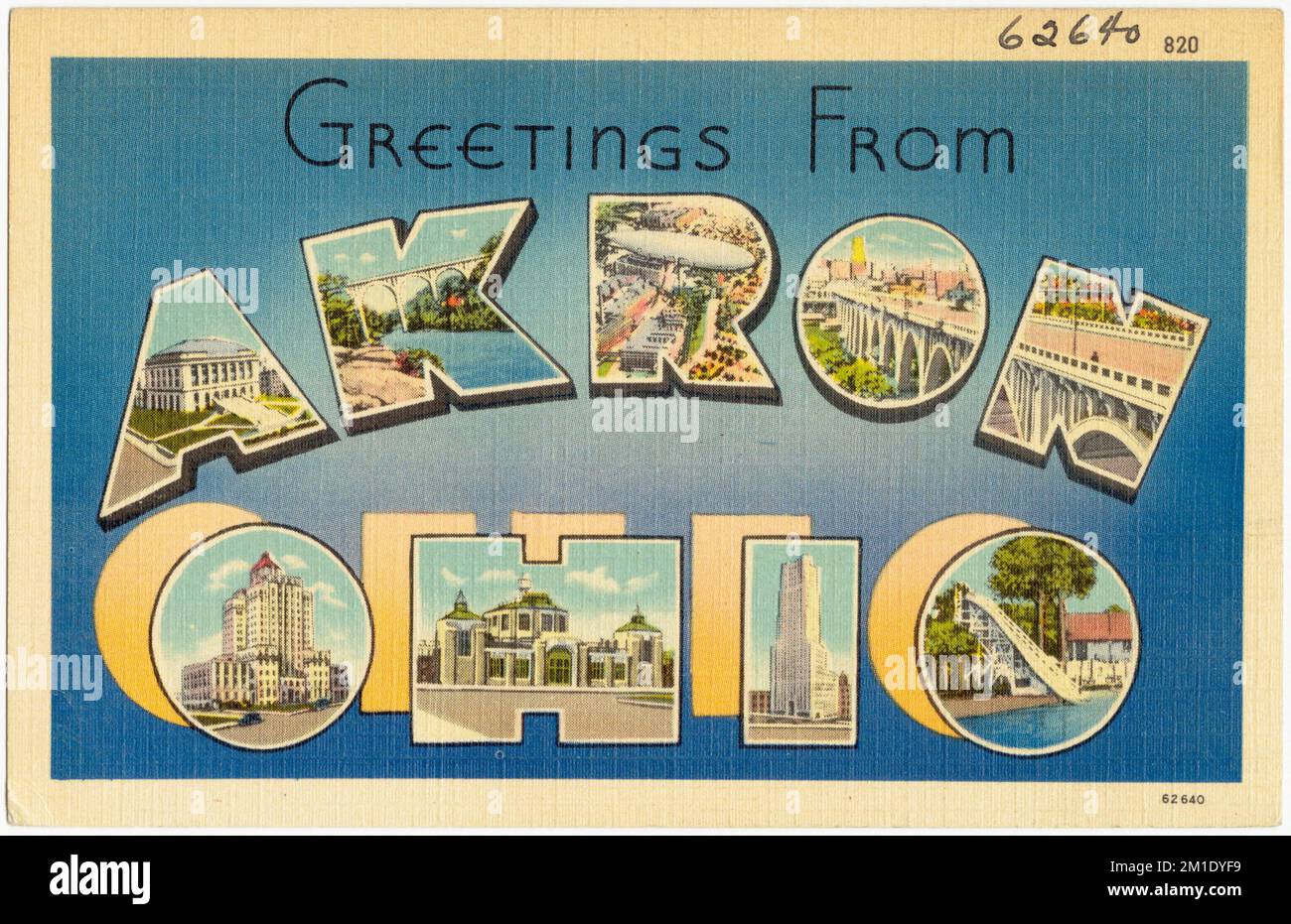 Greetings from Akron, Ohio , Tichnor Brothers Collection, postcards of the United States Stock Photo