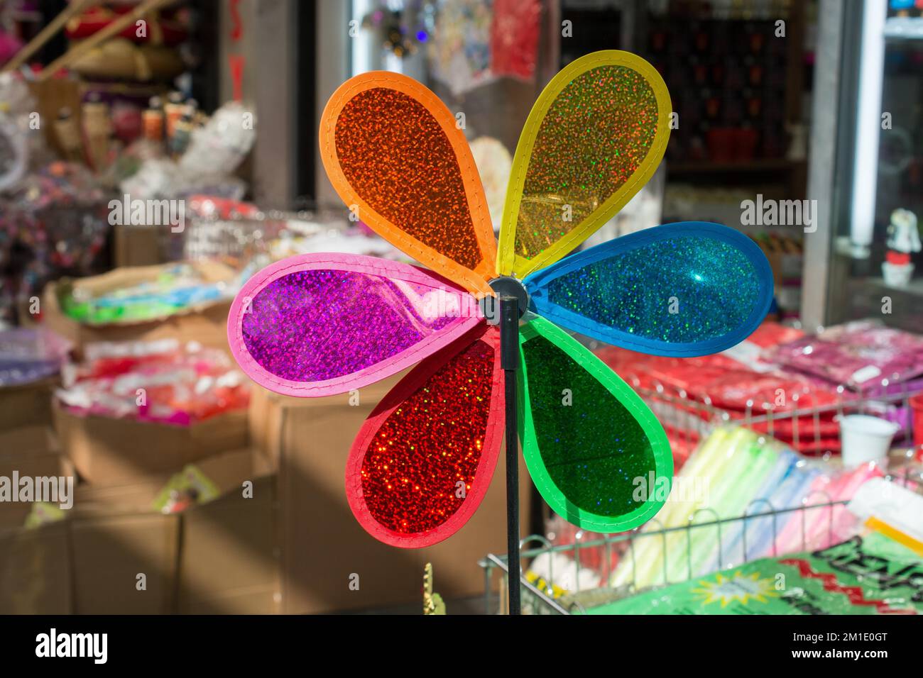 Rainbow colored pinwheel on sale in the view Stock Photo Alamy