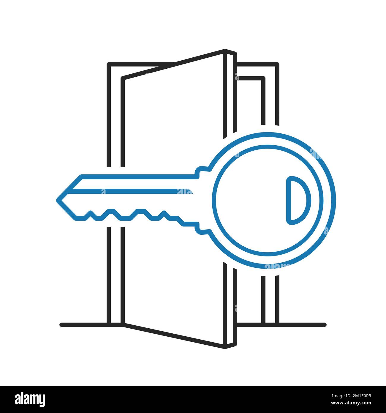 Open door with modern key security concept. Vector illustration icon