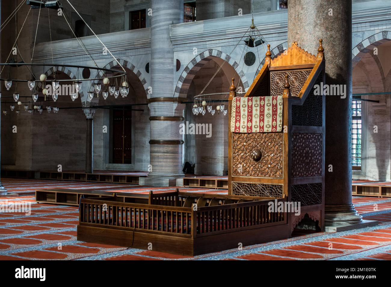 Wooden minbar sermon pulpit of Ottoman times in mosque Stock Photo