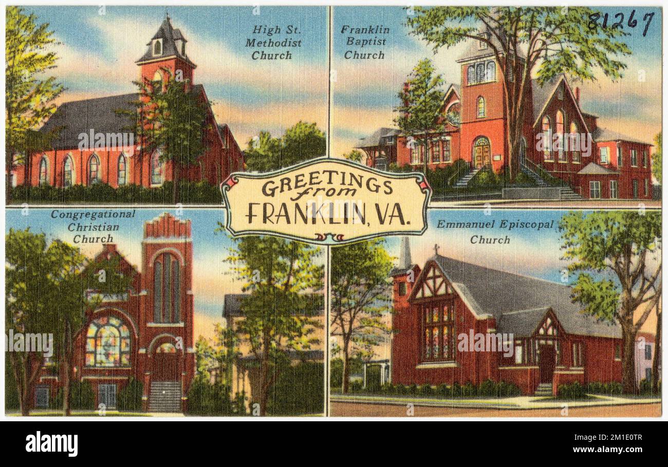 Greetings from Franklin, VA.; High St. Methodist Church; Franklin