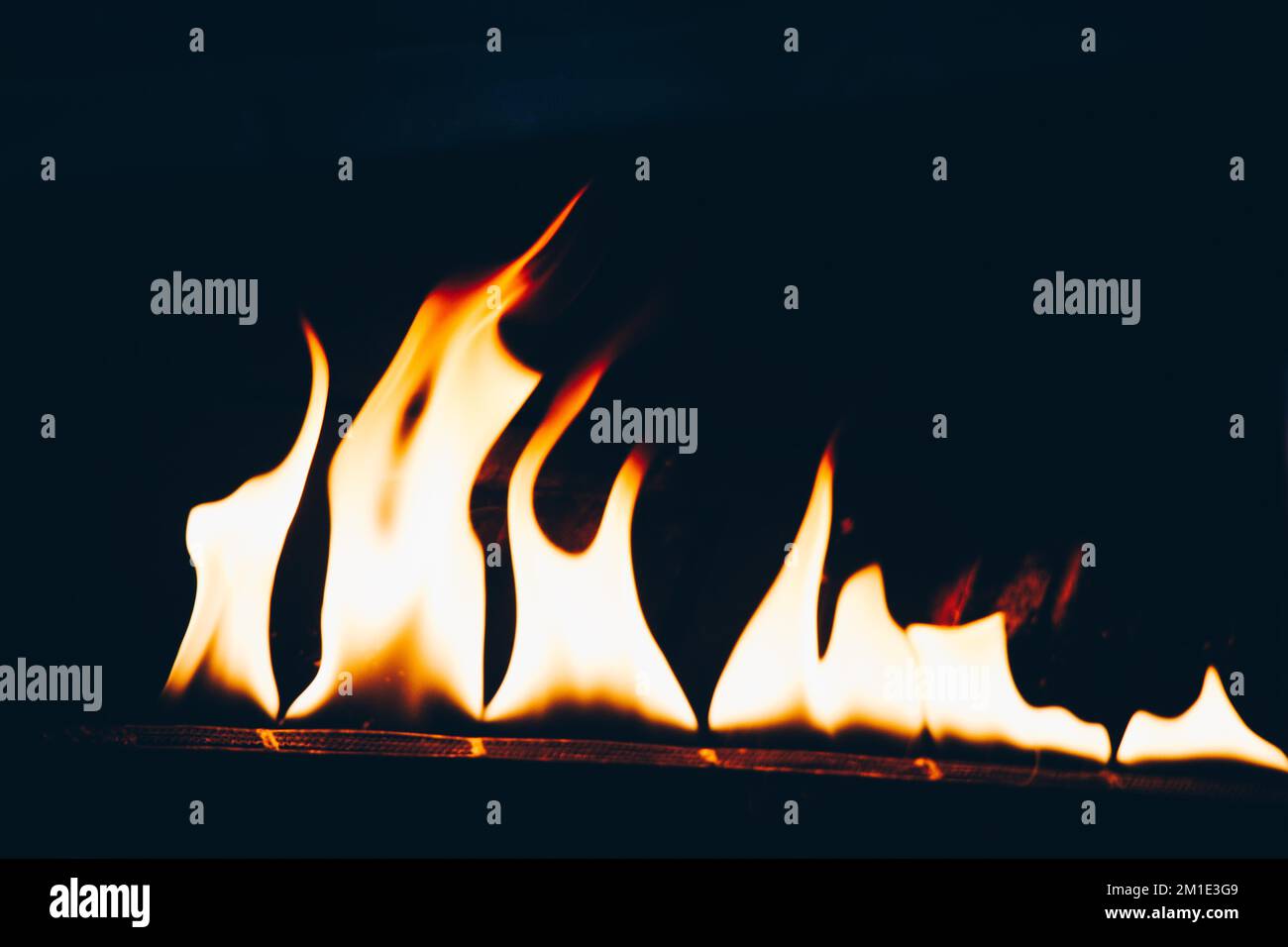 The yellow flames in a stone oven in display Stock Photo Alamy