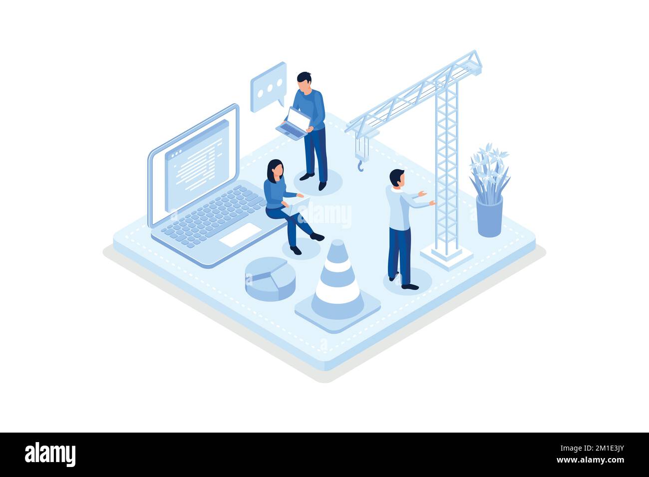 Website under construction concept with characters, isometric vector modern illustration Stock Vector