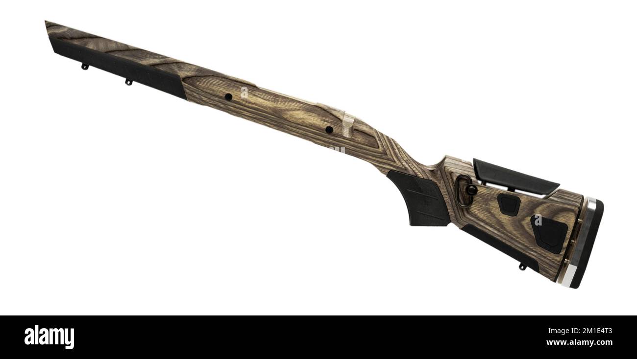 Wood rifle stock without the gun isolated on a white background Stock