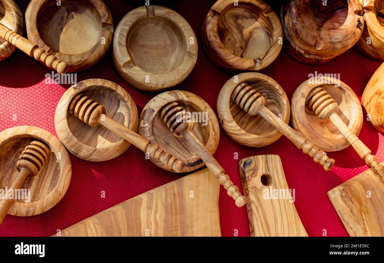 Set of honey dippers made of wood Stock Photo Alamy