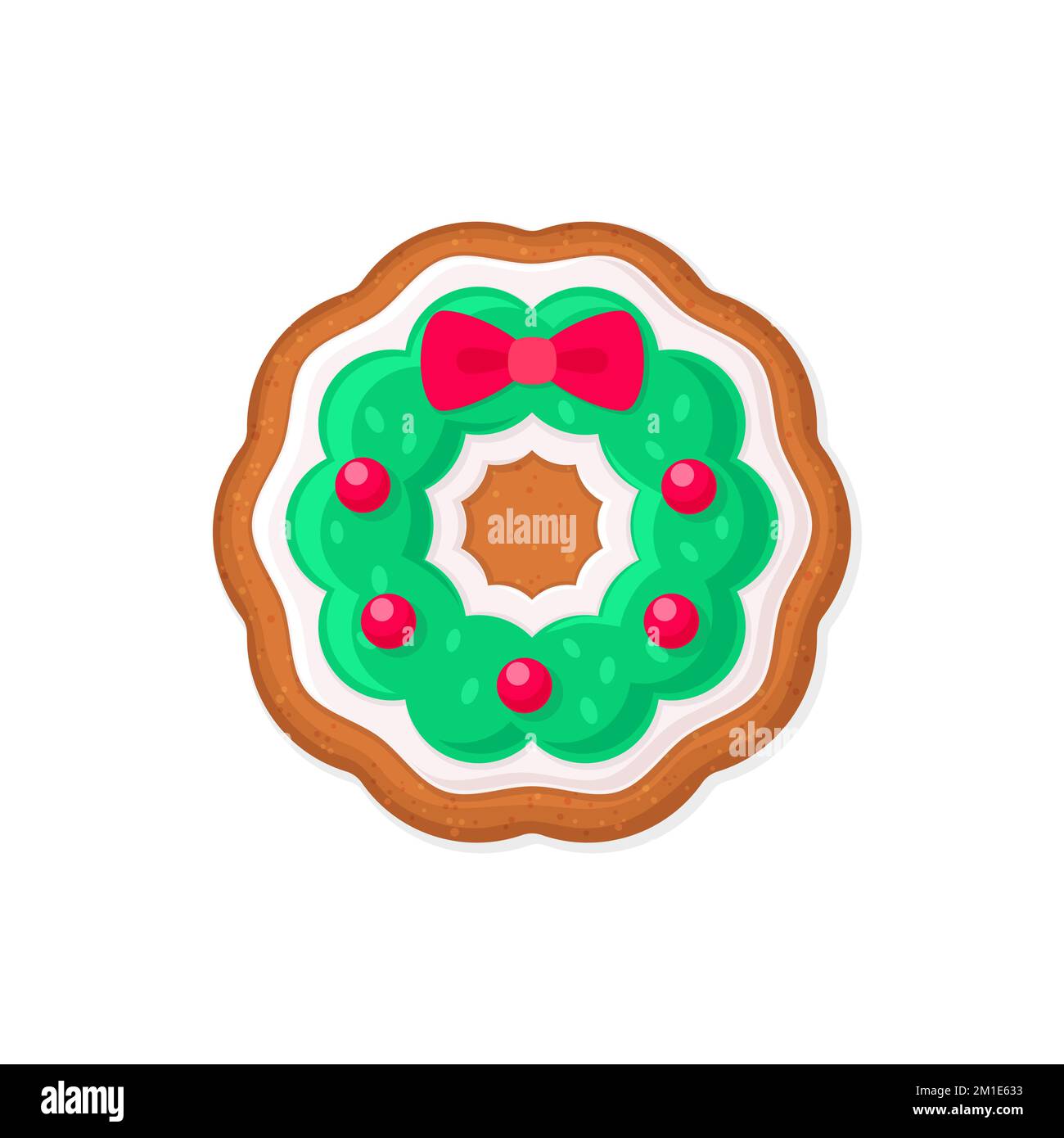Christmas wreath shaped gingerbread cookie. Vector illustration Stock Vector