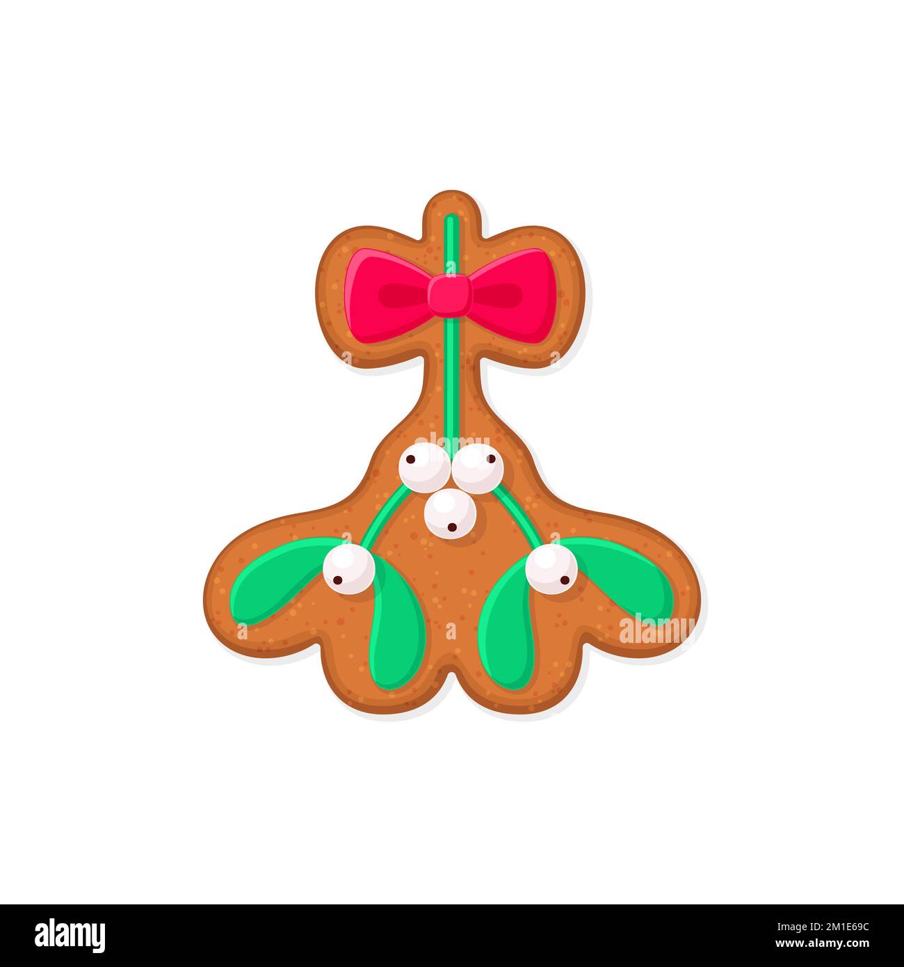 Mistletoe shaped Christmas gingerbread cookie with icing decoration. Vector illustration Stock Vector
