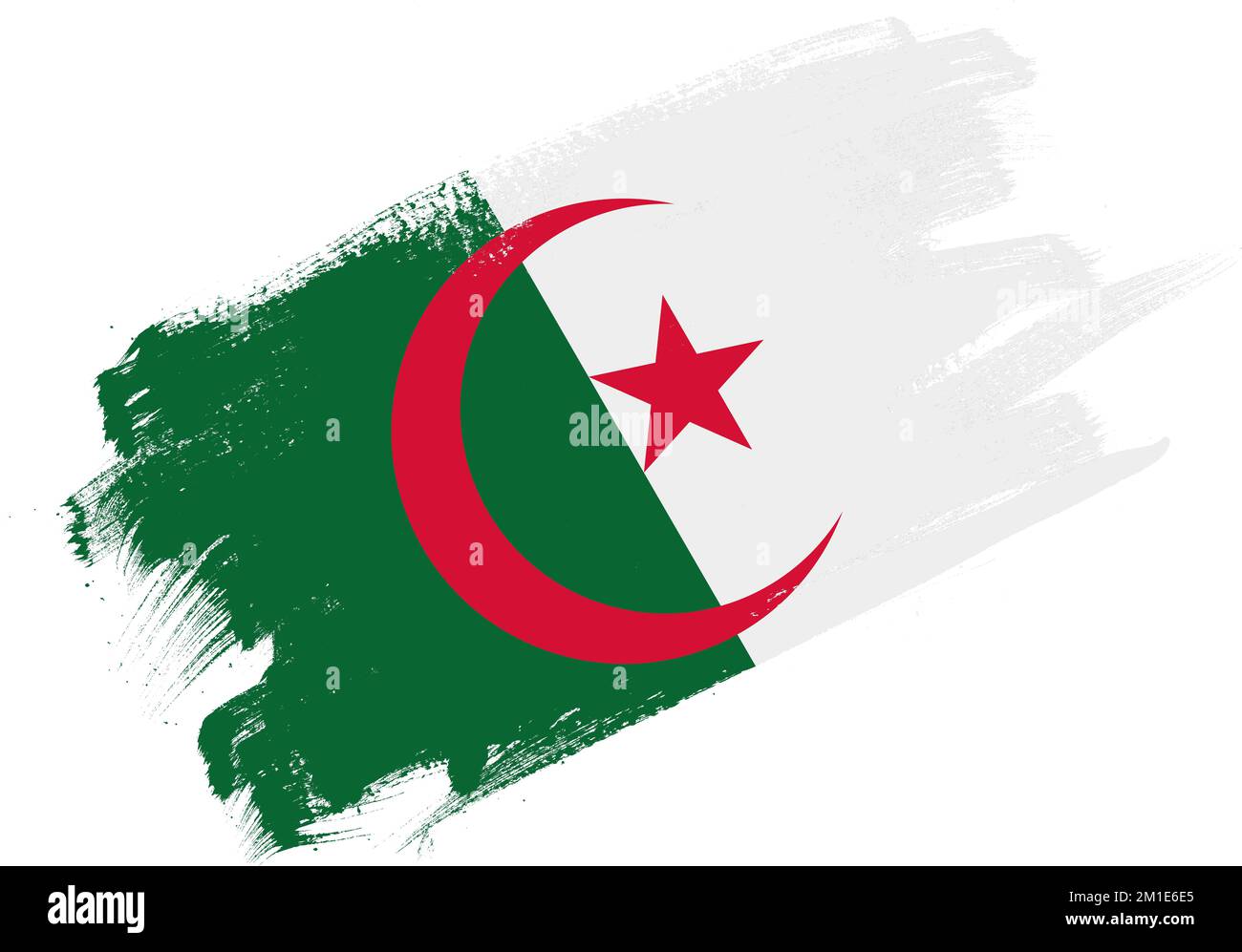 Abstract paint brush textured flag of algeria on white background Stock Photo