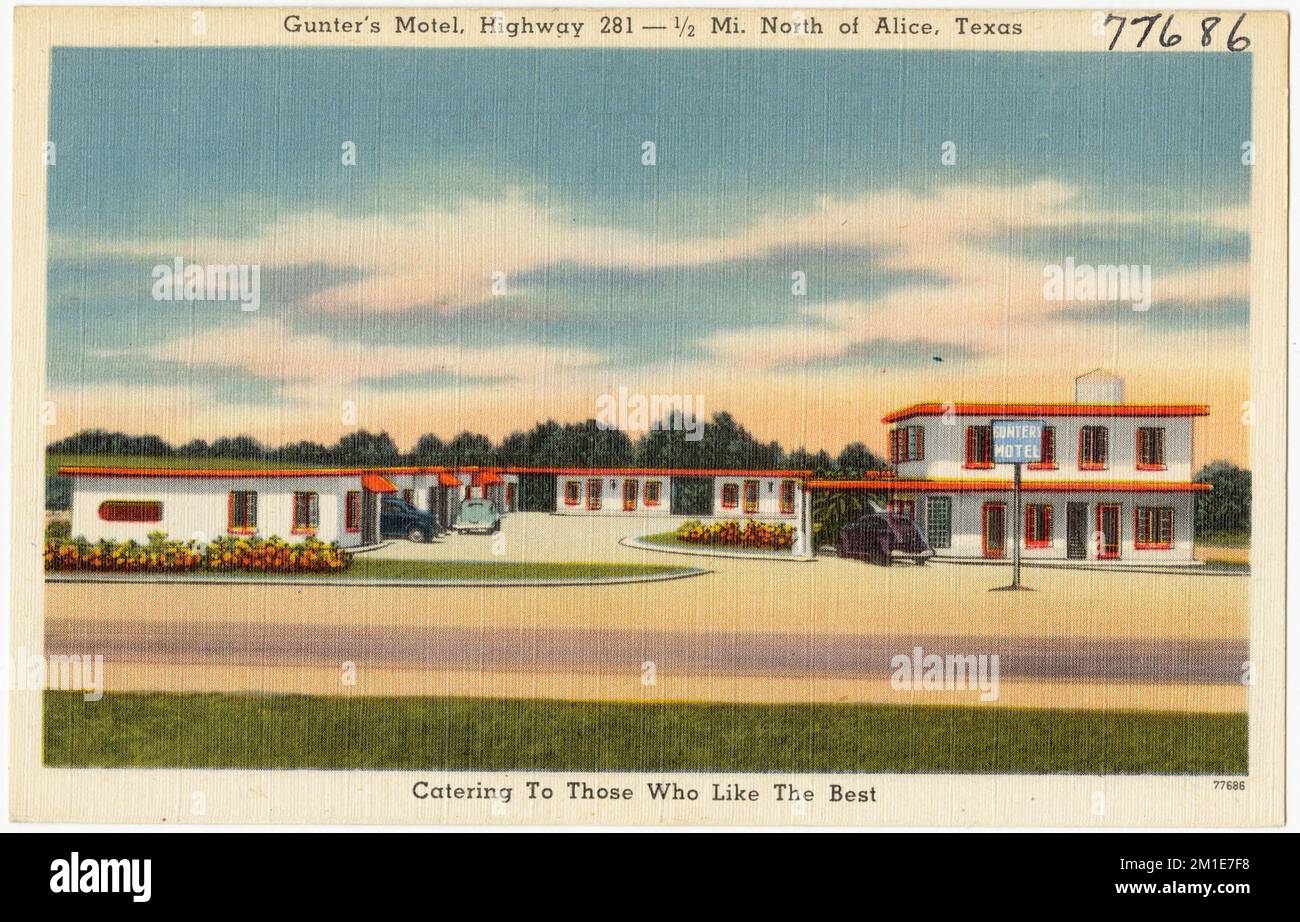 Gunter's Motel, Highway 281 -- 1/2 mi. north of Alice, Texas , Motels, Tichnor Brothers Collection, postcards of the United States Stock Photo