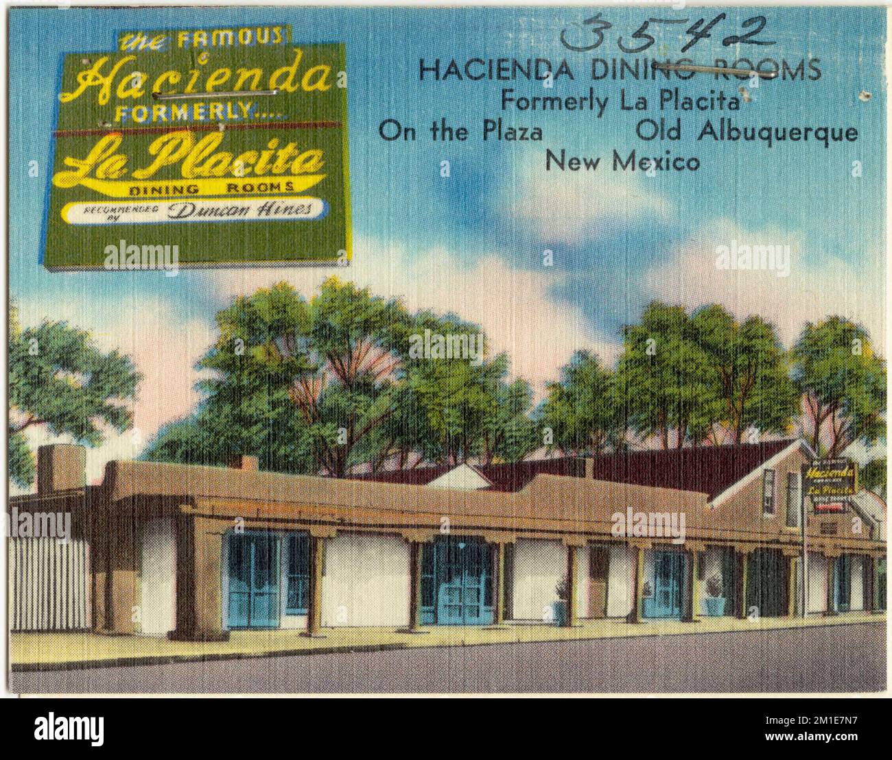 Hacienda dinning rooms, formerly La Placita, on the plaza, Old Albuquerque, New Mexico , Restaurants, Tichnor Brothers Collection, postcards of the United States Stock Photo