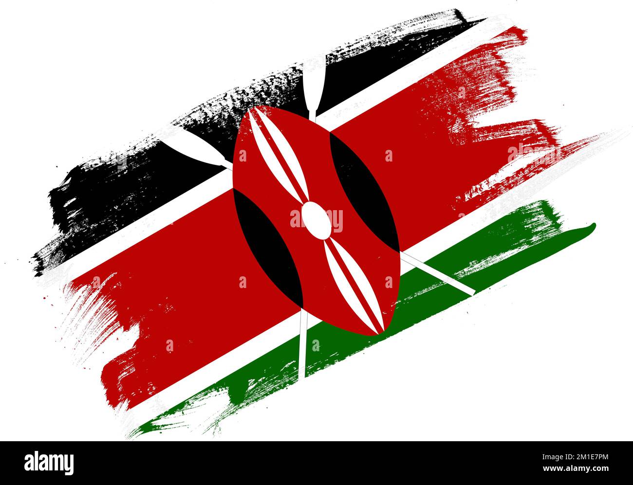Abstract paint brush textured flag of kenya on white background Stock