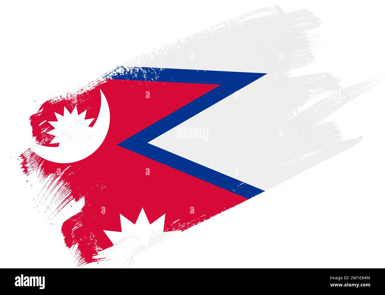 Abstract paint brush textured flag of nepal on white background Stock