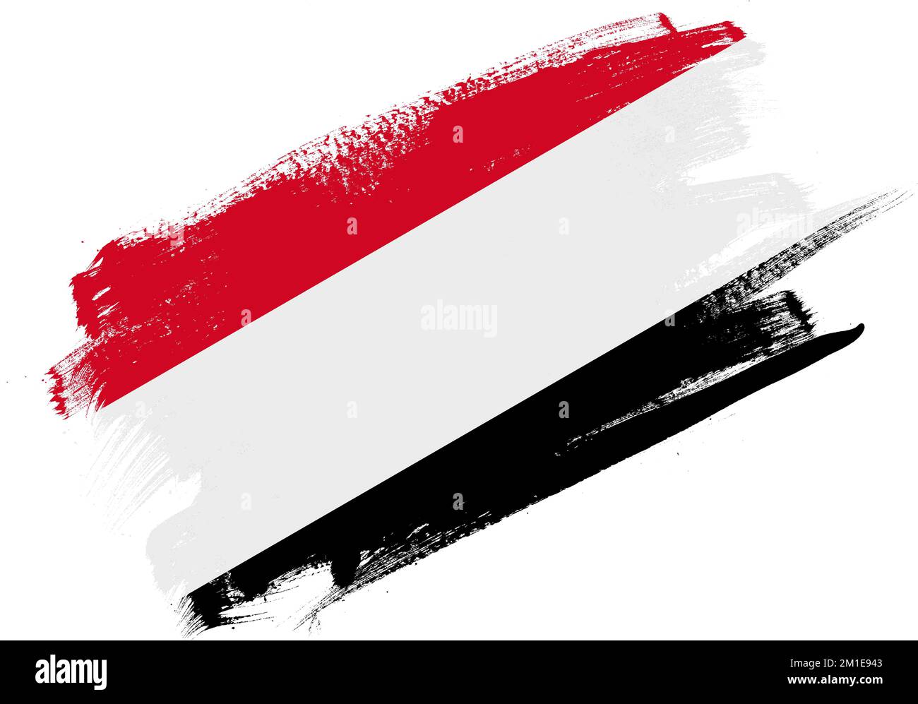 Abstract paint brush textured flag of yemen on white background Stock ...
