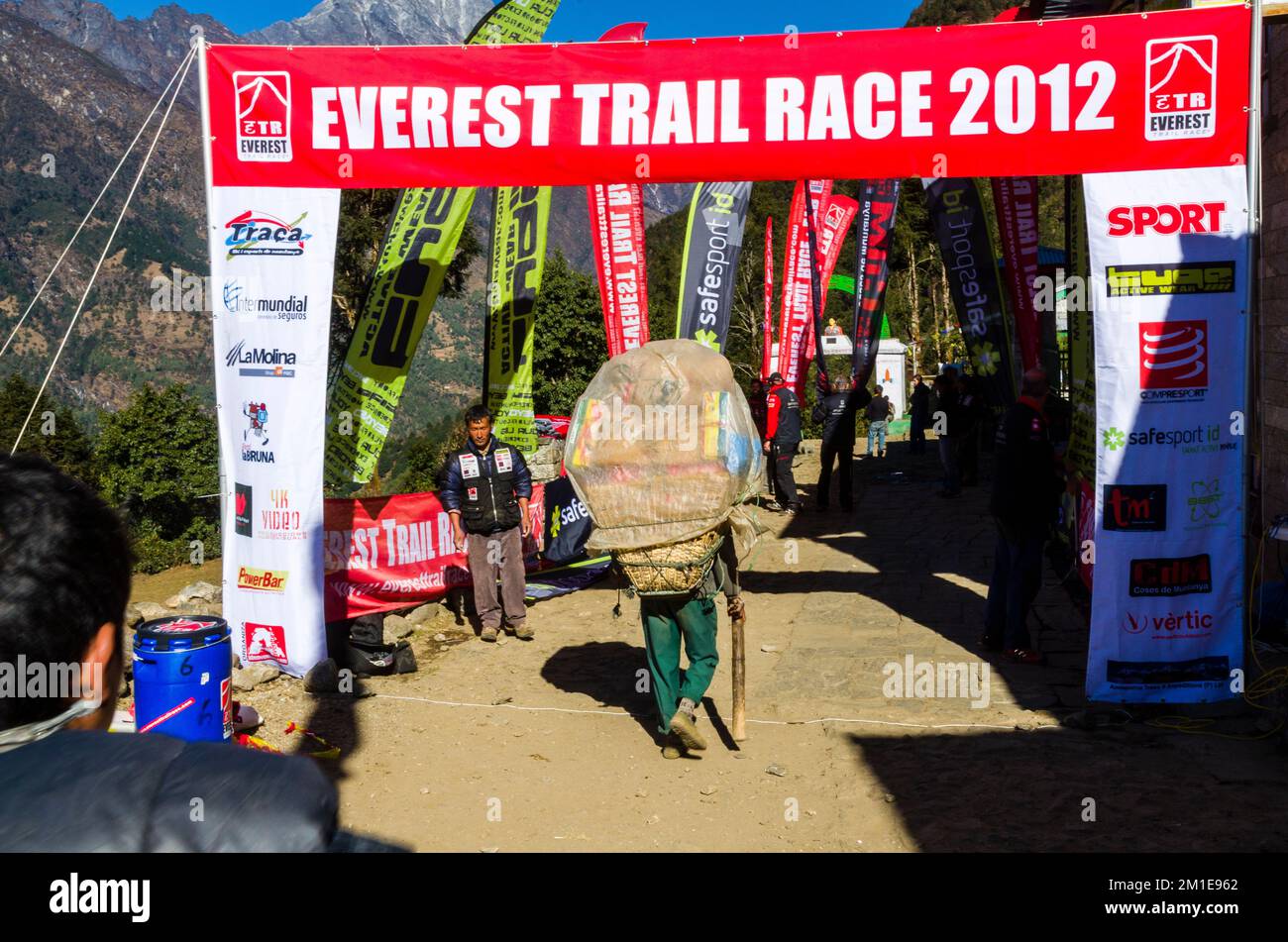 Finish of the annual Everest Trail Race in Lukla Stock Photo Alamy