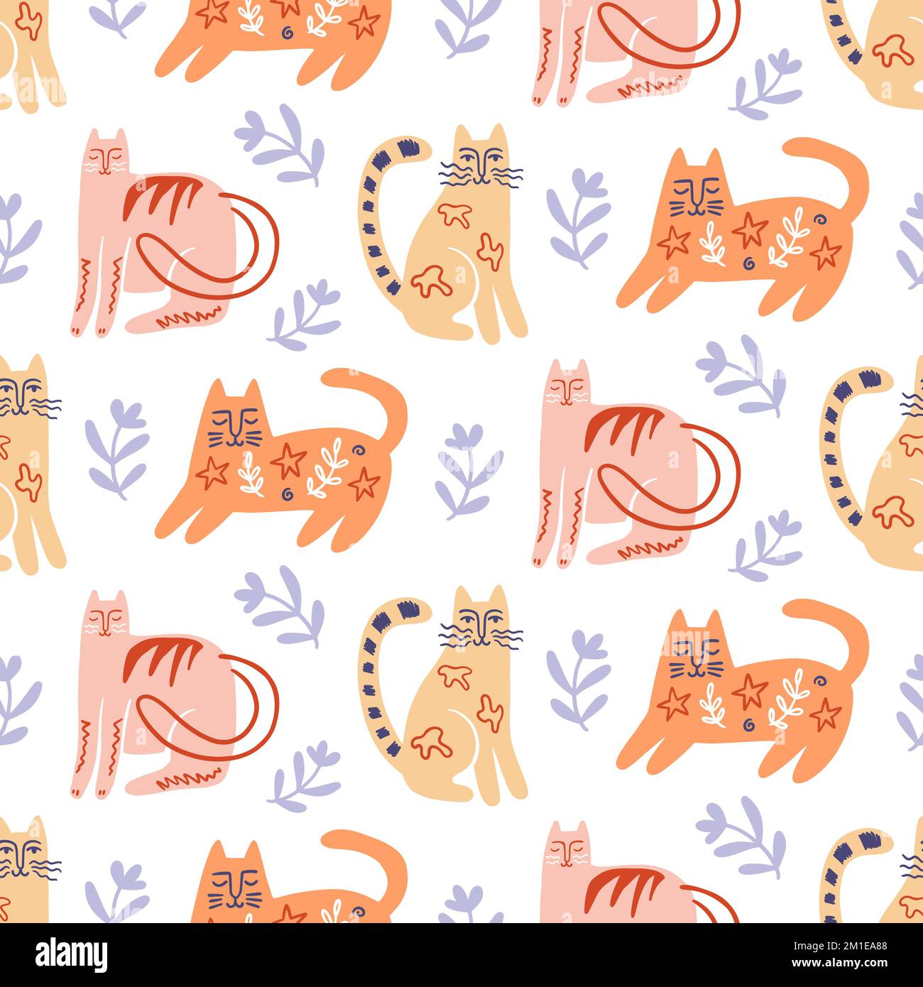 Trendy Folk art Cats Seamless Pattern Stock Vector Image & Art - Alamy