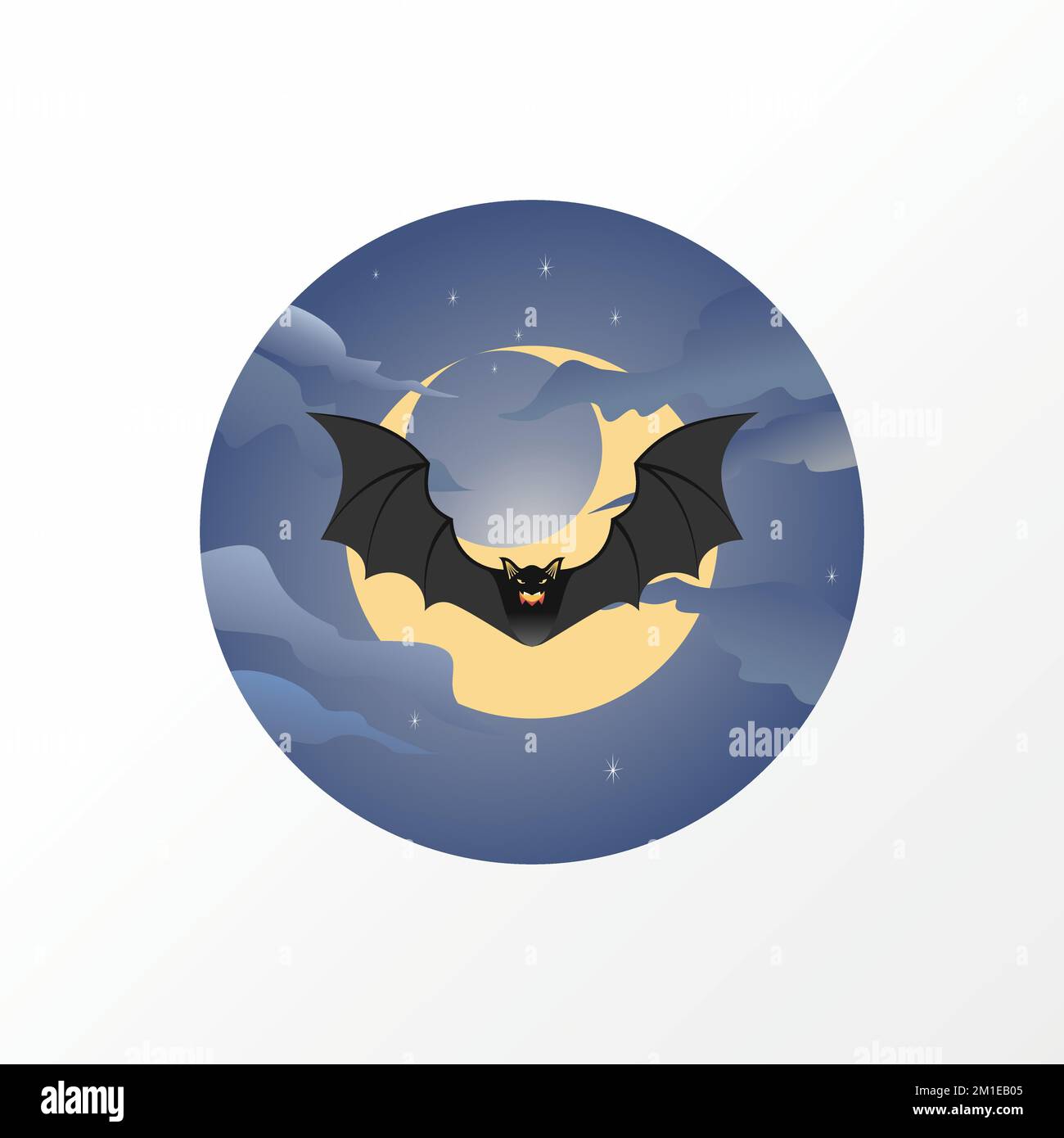 Character bat at night with crescent moon and cloud background Image graphic icon logo design abstract concept vector stock. related to animal or grip Stock Vector