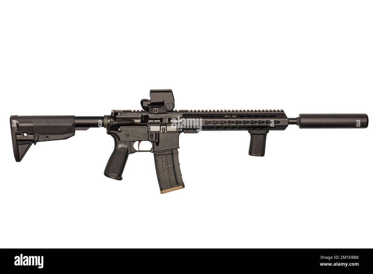 Military industry. rifled firearm with optical sight and silencer, semi