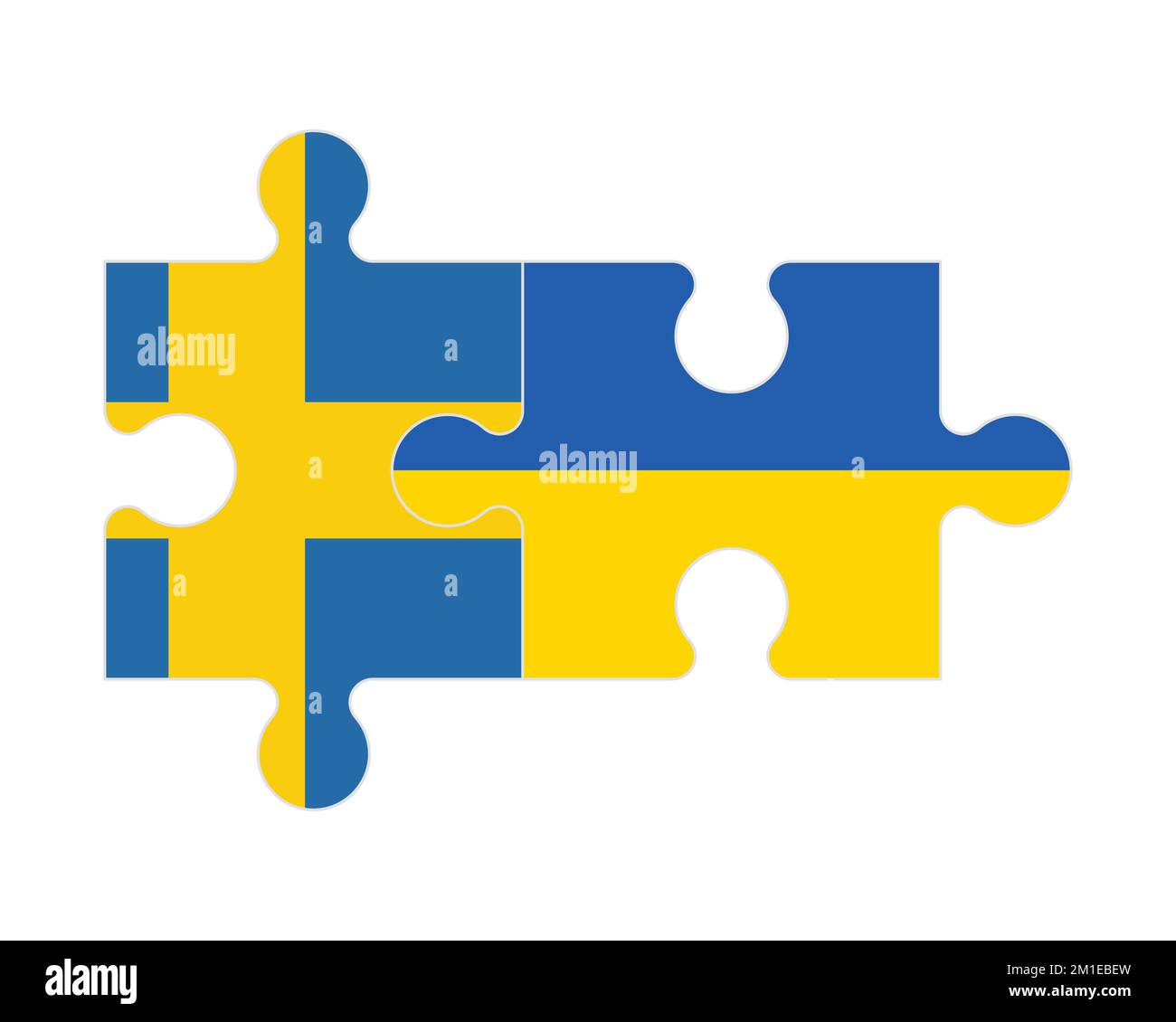 Connected puzzle of flags of Sweden and Ukraine, vector Stock Vector