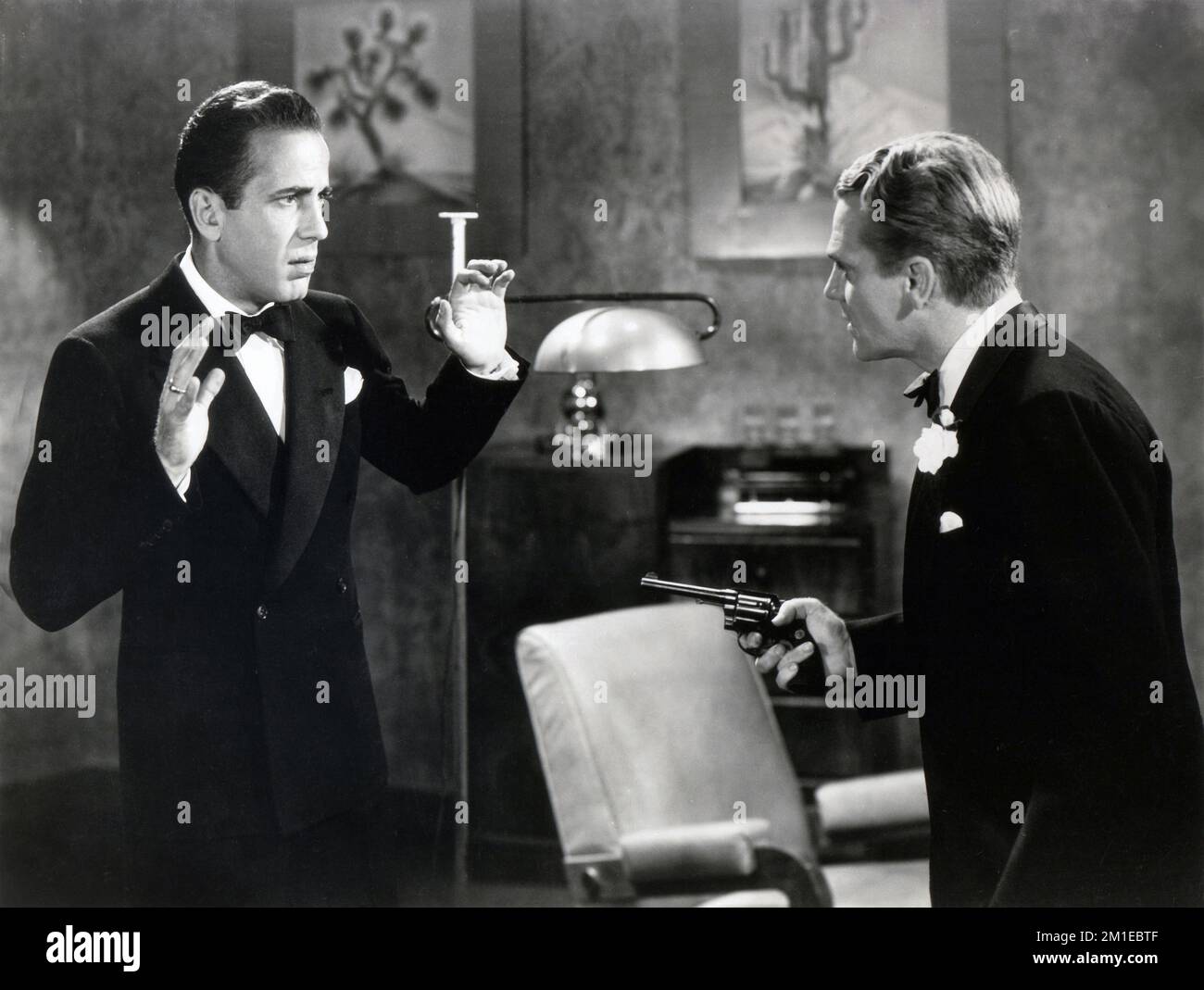 A movie still from the  1939 film Roaring Twenties with superstars Humphrey Bogart & Edward G. Robinson. Stock Photo