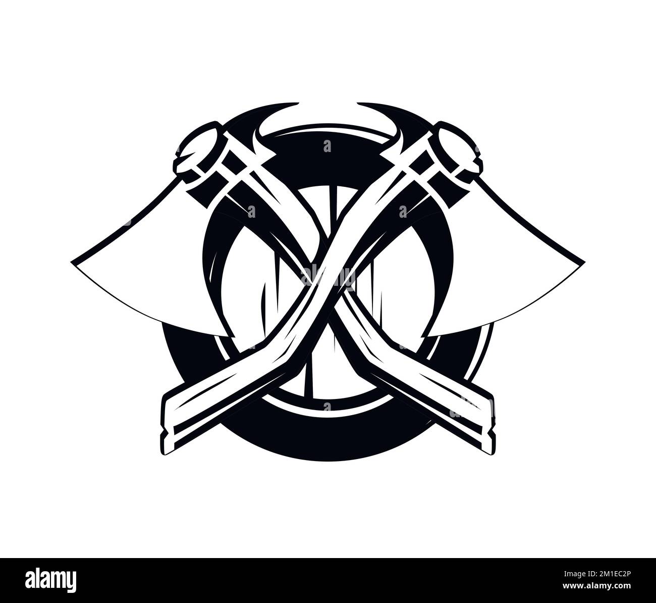 Shield with Warrior Axes in Black and White, Coat of Arms Vector illustrations for Logo or Tattoo. Stock Vector